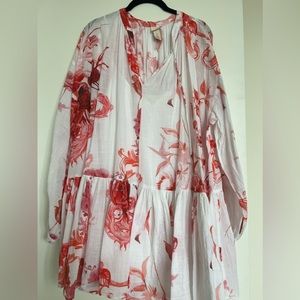 Pink and white floral midi dress